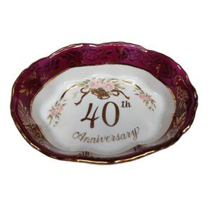 Vintage 1988 Lefton China 40th Anniversary Bowl Trinket Dish #06983 RARE